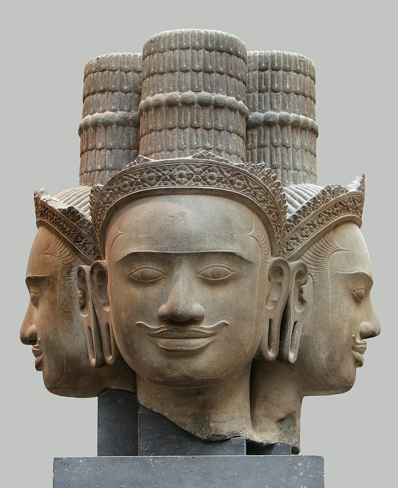 Head of Brahma in sandstone from the Phnom Bok in Bakheng style now in Guimet Museum in Paris.