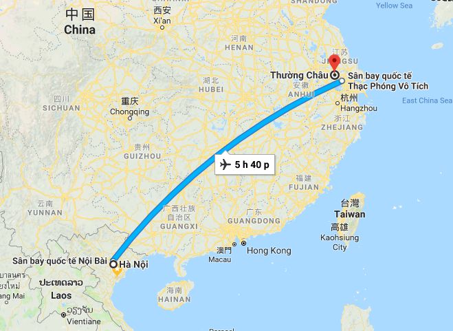 Từ Hà Nội đi đến Thường Châu bằng đường máy bay hết khoảng 5 giờ 40 phút