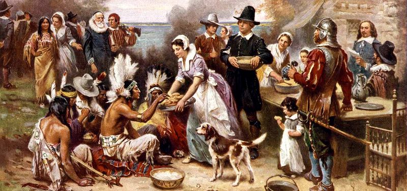 Bức tranh The First Thanksgiving của Jean Leon Gerome Ferris, người da trắng mời người da đỏ cùng ăn,lễ tạ ơn là gì,lễ tạ ơn vào ngày nào,sự tích lễ tạ ơn,ý nghĩa lễ tạ ơn,lễ tạ ơn ở nước nào,món ăn trong lễ tạ ơn là gì,món ăn trong lễ tạ ơn,lễ tạ ơn,What is Thanksgiving,Thanksgiving