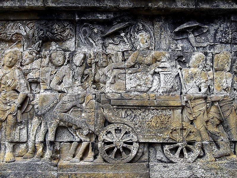 Hoàng hậu Maya trên xe ngựa ghé qua Lumbini