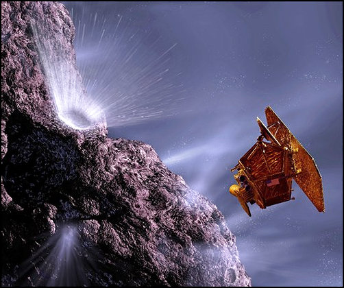 Mô tả của họa sĩ về chuyến thám hiểm sao chổi Tempel 1 của tàu Deep Impact năm 2005