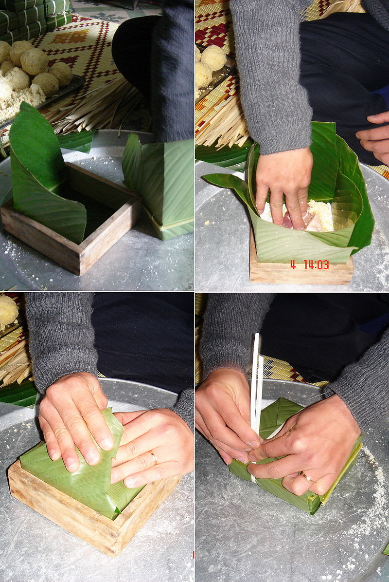 Bánh Chưng,Một số công đoạn cơ bản trong quy trình gói bánh chưng vuông dùng khuôn
