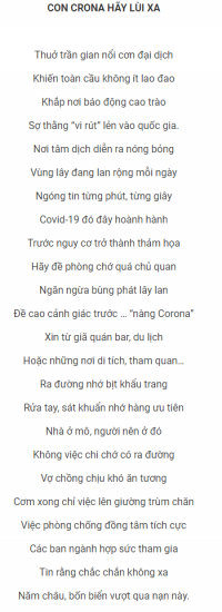 Con corona hãy lùi xa,Con Corona hãy lùi xa