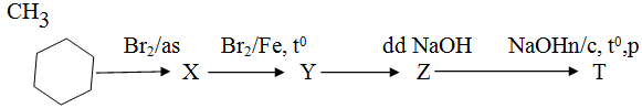 Cho sơ đồ phản ứng sau X, Y, Z, T có công thức lần lượt l