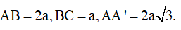 Cho lăng trụ đứng ABC.A'B'C' có đáy ABC là tam giác vuông tại B, Tính theo a thể tích khối trụ ABC.A'B'C'