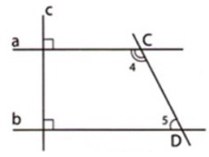 Cho hình vẽ sau:Biết a⊥c,b⊥c,D5^=64o . Tính C4^