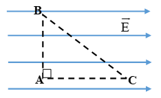 Ba điểm A,B,C nằm trong một điện trường đều tại 3 đỉnh của một tam giác vuông có cạnh AB vuông góc với đường sức của điện trường. Nhận xét nào sau đây là sai?