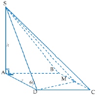 Cho hình chóp S.ABCD có đáy ABCD là hình vuông có cạnh a và SA vuông góc đáy ABCD và mặt bên (SCD) hợp với đáy một góc 60°, M là trung điểm của BC. Tính thể tích hình chóp S.ABMD
