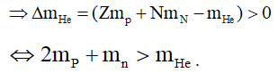 Gọi khối lượng nghỉ của các hạt proton, notron, hạt nhân He23lần lượt là mp, mn, mHe. Mối quan hệ giữa các khối lượng trên là.