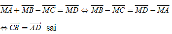 Cho hình bình hành ABCD. Tập hợp các điểm M thỏa mãn MA→ + MB→ -MC→ = MD→