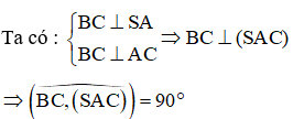 Cho hình chóp S.ABCD có đáy là hình thang vuông tại A và D, AB = 2a, AD = DC = a, cạnh bên SA vuông góc với đáy. Tính số đo của góc giữa đường thẳng BC và mặt phang (SAC).