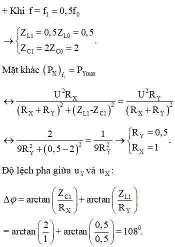 Đoạn mạch gồm hai hộp kín X và Y mắc nối tiếp, mỗi hộp chứa hai trong ba phần tử mắc nối tiếp: điện trở thuần, cuộn cảm thuần, tụ điện. Đặt vào hai đầu đoạn mạch một hiệu điện thế xoay chiều u =U0cos1002πft, U0 không đổi, f thay đổi được. Cho f thay đổi thu được đồ thị sự phụ thuộc của công suất tỏa nhiệt trên hộp X (PX) và hộp Y (PY) theo f như hình vẽ. Khi f = f1 thì góc lệch pha giữa hiệu điện thế hai đầu hộp X (uX) và Y (uY) gần với giá trị nào nhất sau đây? Biết uX chậm pha hơn uY