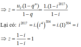 Cho số phức z thỏa z = 1 + i + i2 + i3 + ... + i2016. Khi đó phần thực và phần ảo của z lần lượt là