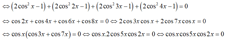 Phương trình cos2x + cos22x + cos23x + cos24x = 2 tương đương với phương trình