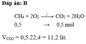 Khi đốt cháy hoàn toàn 0,5 mol metan người ta thu được một lượng khí CO2 (đktc) có thể tích là
