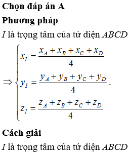 Trong không gian với hệ tọa độ Oxyz cho bốn điểm A(1;0;2), B(-2;1;3), C(3;2;4), D(6;9;-5). Tọa độ trọng tâm của tứ diện ABCD là