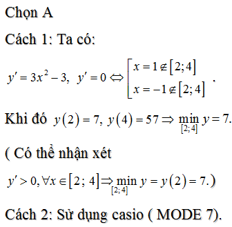 Giá trị nhỏ nhất của hàm số y=x3-3x+5 trên đoạn 2;4 bằng