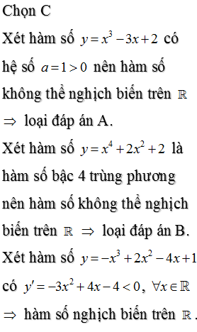 Hàm số nào sau đây nghịch biến trên R?