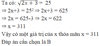 Có bao nhiêu giá trị của x thỏa mãn 2x+3=25