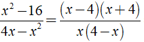 Kết quả của rút gọn biểu thức x2 − 164x − x2 ( x ≠ 0, x ≠ 4 ) là ?