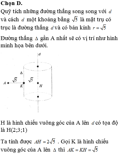 Trong không gian Oxyz, cho đường thăng và điểm A(4;3;-3). Gọi d: x2=y-12=z1 là đường thẳng song song và cách d một khoảng 5 và gần A nhất. Khi đó cắt mặt phẳng (Oyz) tại điểm B(0;b;c). Giá trị của biểu thức (b2+4c2) bằng