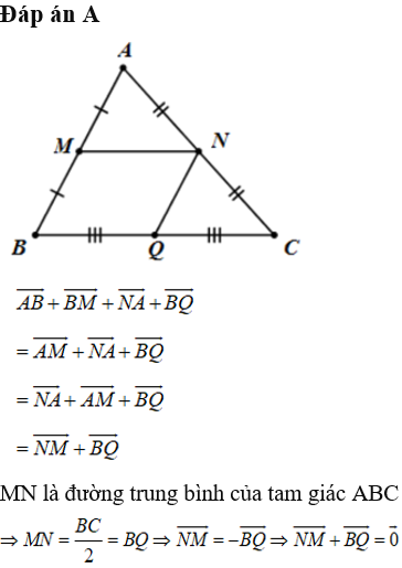 Cho hình bình hành ABCD có N là trung điểm của AB, BC, CA. Khi đó vectơ AB→+BM→+NA→+BQ→ là vectơ nào sau đây?