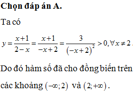 Cho hàm số y=x+12-x. Khẳng định nào sau đây đúng?