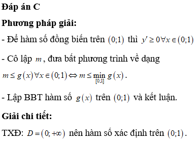 Có bao nhiêu giá trị nguyên dương của m để hàm số y=83x3+2lnx-mx đồng biến trên 0;  1?