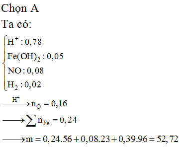 Hòa tan hết 17,7 gam hỗn hợp gồm Fe, FeO, Fe<sub>3</sub>O<sub>4</sub>, Fe(OH)<sub>2</sub> (trong đó Fe(OH)<sub>2</sub> chiếm 25,424% khối lượng hỗn hợp) trong dung dịch chứa 0,08 mol NaNO<sub>3</sub> và 0,39 mol H<sub>2</sub>SO<sub>4</sub> thu được dung dịch Y (trong dung dịch Y chỉ chứa m gam muối) và 2,24 lít hỗn hợp khí X (đktc) nặng 2,44 gam. Biết khí NO là sản phẩm khử duy nhất của N<sup>+5</sup> và các phản ứng xảy ra hoàn toàn. Giá trị của m là.