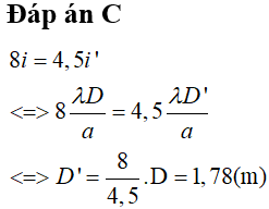 Một nguồn sáng đơn sắc có λ=0,6μmchiếu vào mặt phẳng chứa hai khe hẹp, hai khe cách nhau 1mm. Màn ảnh cách màn chứa hai khe là 1m. Để vân sáng thứ 8 có tại vị trí vân tối thứ 5 thì phải dịch chuyển màn ra xa hay lại gần hai khe một đoạn bao nhiêu theo chiều nào?