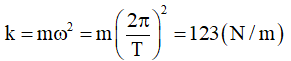 Một con lắc lò xo vật nặng m = 500g dao động điều hòa trên trục Ox. Hình bên là đồ thị biểu diễn sự phụ thuộc của li độ x vào thời gian t. Độ cứng k của lò xo là 