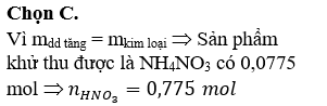 Hỗn hợp X gồm Mg (0,10 mol), Al (0,04 mol) và Zn (0,15 mol). Cho X tác dụng với dung dịch HNO<sub>3</sub> loãng (dư), sau phản ứng khối lượng dung dịch tăng 13,23 gam. Số mol HNO<sub>3</sub> tham gia phản ứng là