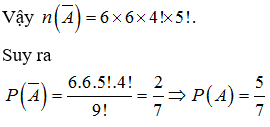 Cho một bảng ô vuông 3 × 3Điền ngẫu nhiên các số 1, 2, 3, 4, 5, 6, 7, 8, 9 vào bảng trên (mỗi ô chỉ điền một số). Gọi A là biến cố “mỗi hàng, mỗi cột bất kì đều có ít nhất một số lẻ”. Xác suất của biến cố A bằng