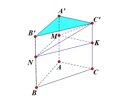 Cho lăng trụ ABC A'B'C', trên cạnh AA';BB' lấy các điểm M, N sao cho AA'=3A'M;BB'=3B'N.AA'=3A'M;BB'=3B'N Mặt phẳng chia khối lăng trụ đã cho thành hai phần. Gọi V1 là thể tích khối chóp C'A'B'NM , V2 là thể tích khối đa diện ABC.MNC'. Tính tỉ số V1V2