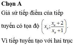 Cho hàm số y=x+2x+1 có đồ thị (C). Biết rằng (C) có hai điểm A và B sao cho tiếp tuyến của (C) tại A và B cùng tạo với hai trục tọa độ một tam giác cân. Tính độ dài AB.