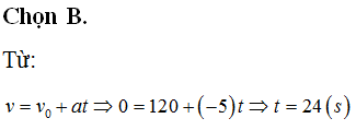 Một máy bay phản lực khi hạ cánh có tốc độ tiếp đất là 120m/s. Biết rằng để giảm tốc độ, độ lớn gia tốc cực đại của máy bay có thể đạt được bằng 5m/s<sup>2</sup>. Thời gian nhỏ nhất để máy bay dừng hẳn lại kể từ lúc tiếp đất là