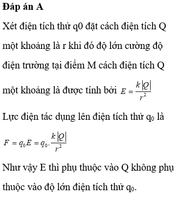 Độ lớn cường độ điện trường tại một điểm gây bởi một điện tích điểm không phụ thuộc