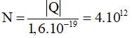 Một quả cầu tích điện 6,4.10-7C. Trên quả cầu thừa hay thiếu bao nhiêu electron so với số proton để quả cầu trung hòa về điện?