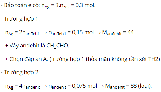 Cho 6,6 gam một anđehit X đơn chức, mạch hở phản ứng với lượng dư AgNO3 trong dung dịch NH3, đun nóng. Lượng Ag sinh ra cho phản ứng hết với axit HNO3 loãng, thoát ra 2,24 lít khí NO (sản phẩm khử duy nhất, đo ở đktc). Công thức cấu tạo thu gọn của X là: