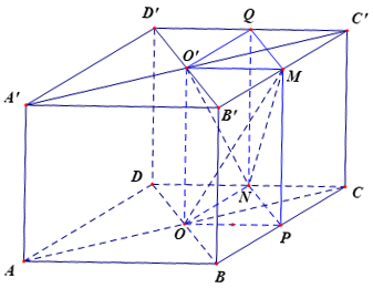 Cho hình lập phương ABCD. A'B'C'D' có cạnh bằng a. Gọi O và O' lần lượt là tâm các hình vuông ABCD và A'B'C'D'. Gọi M, N lần lượt là trung điểm của các cạnh B'C' và CD. Tính thể tích khối tứ diện OO'MN.