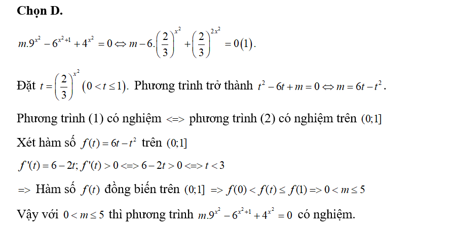 Tìm tất cả giá trị của ham số m để phương trình m.9x2+1+4x2=0 có nghiệm.