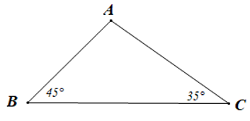 Cho tam giác ABC có B︿=45°,C︿=35°. Khẳng định nào sau đây là đúng?