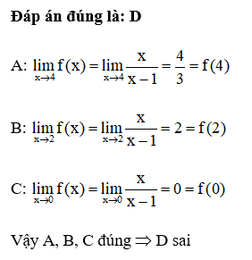 Cho hàm số f(x)=xx−1. Chọn khẳng định SAI trong các khẳng