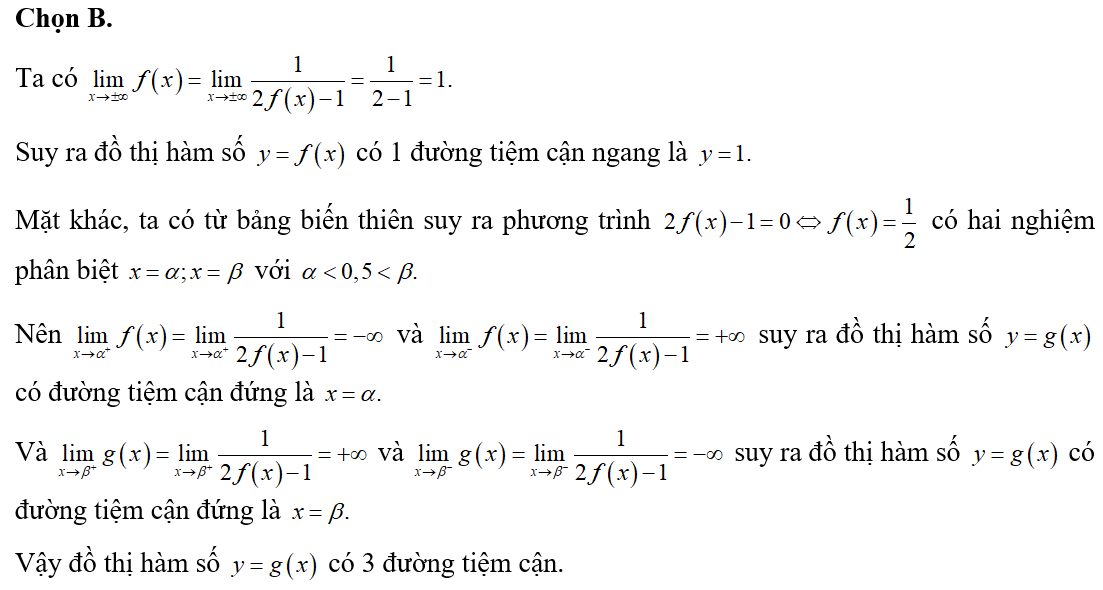 Cho hàm số y= f(x) có bảng biến thiên như sau. Tổng số tiệm cận ngang và tiệm cận đứng của đồ thị hàm số gx=12fx−1 là