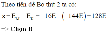 Theo mẫu nguyên tử Bo, nguyên tử hiđrô tồn tại ở các trạng thái dừng có năng lượng tương ứng làEk=-144E,EL=-36E,EN=-9E E là hằng số . Khi một nguyên tử hiđrô chuyển từ trạng thái dừng có năng lượng về trạng thái dừng có năng lượng thì phát ra một phôtôn có năng lượng: