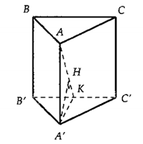 Cho lăng trụ đứng ABC.A'B'C' có đáy là tam giác cân, Mặt phẳng (AB'C') tạo với đáy góc 60<sup>o</sup> . Tính khoảng cách từ đường thẳng BC đến mặt phẳng (AB'C') theo a