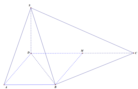 Cho hình chóp SABCD có đáy ABCD hình thang vuông tại A và D. AB=AD=a,CD=2a, SD vuông góc với mặt phẳng (ABCD). Có bao nhiêu mặt bên của hình chóp là tam giác vuông.