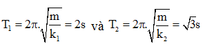 Một lò xo đồng nhất, tiết diện đều được cắt thành ba lò xo có chiều dài tự nhiên lần lượt là lcm,l-10 cm, l-20cm. Gắn lần lượt ba lò xo theo thứ tự trên với vật khối lượng m thì được ba con lắc lò xo có chu kì tương ứng là. 2 s, 3 s, T s. Biết độ cứng của các lò xo tỉ lệ nghịch với chiều dài tự nhiên của nó. Giá trị của T gần đúng là.