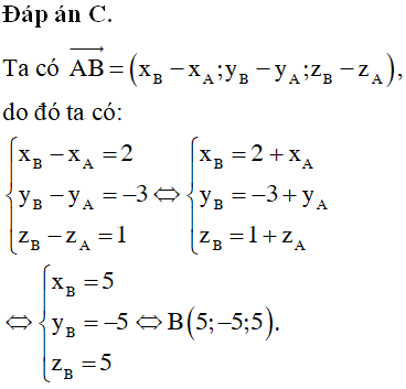 Trong không gian Oxyz , cho AB¯=2;−3;1 và điểm A1;−2;4. Khi đó tọa độ của điểm là