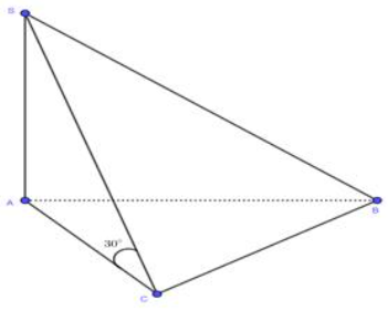 Cho hình chóp tam giác \(S.ABC\) có đáy là tam giác \(ABC\) đều cạnh có độ dài là \(a,SA\) vuông góc với mặt phẳng đáy, cạnh bên \(SC\) tạo với mặt đáy một góc \({30^0}.\) Thể tích khối chóp